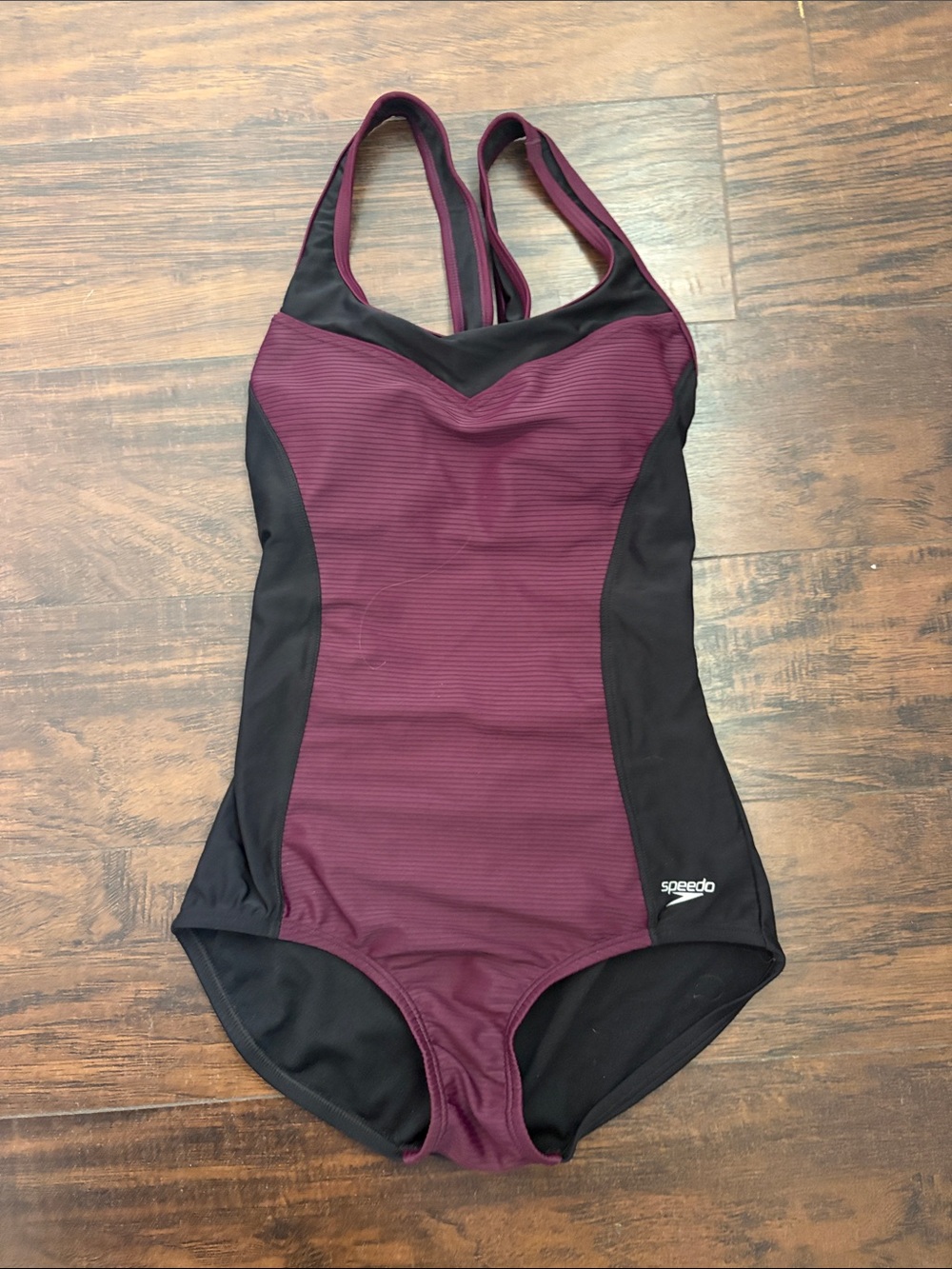 Speedo Plum and Black Colorblock Racerback One-Piece